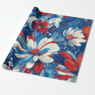 Papel De Regalo Rojo Azul Blanco Floral Patriótico (8)
