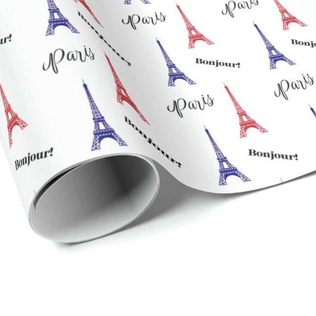 Papel De Regalo Rojo Azul París Francia (Esquina del rollo)