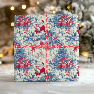 Papel De Regalo Rojo Azul Vintage Santa Toile Árbol de Navidad