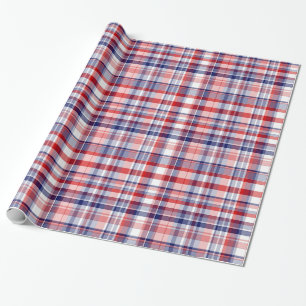 Papel De Regalo Rojo, Blanco, Azul Cuadros Madras Elegante