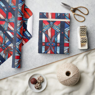 Papel De Regalo Rojo Blanco Azul Patriótico Vidrio Pintado 4 de Ju