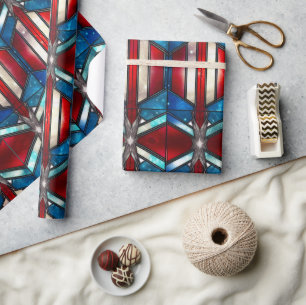 Papel De Regalo Rojo Blanco Azul Patriótico Vidrio Pintado 4 de Ju