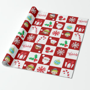 Papel De Regalo Rojo Blanco Cuadrado de Navidad Xmas Dibujos Anima