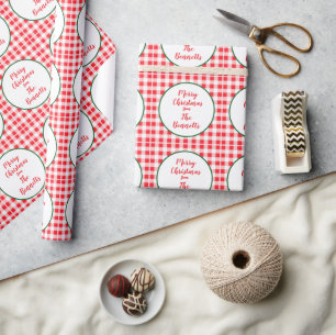 Papel De Regalo Rojo Blanco Cuadro NAVIDAD FELIZ Nombre