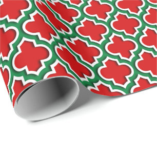 Papel De Regalo Rojo Blanco Verde Oscuro LG Quatrefoil Marroquí #5