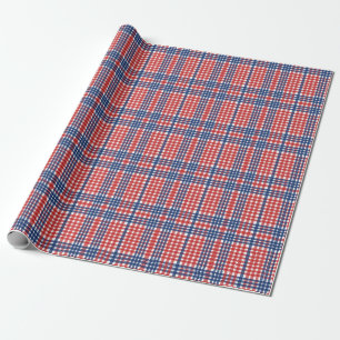 Papel De Regalo Rojo blanco y azul Gingham Plaid