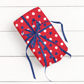 Papel De Regalo Rojo Blanco y Azul Tricolor de Lunares