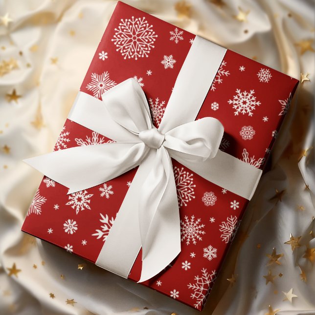 Papel De Regalo Rojo brillante del copo de nieve del invierno blan (Subido por el creador)