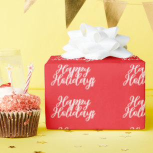Papel De Regalo Rojo Brillante Plano Elegante Fiestas Felices Escr