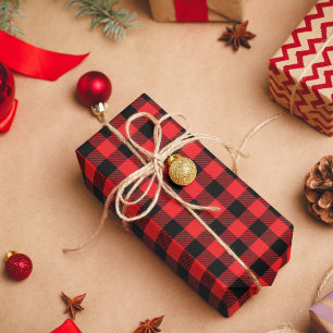 Papel De Regalo Rojo Brillante y Plaid Búfalo Negro
