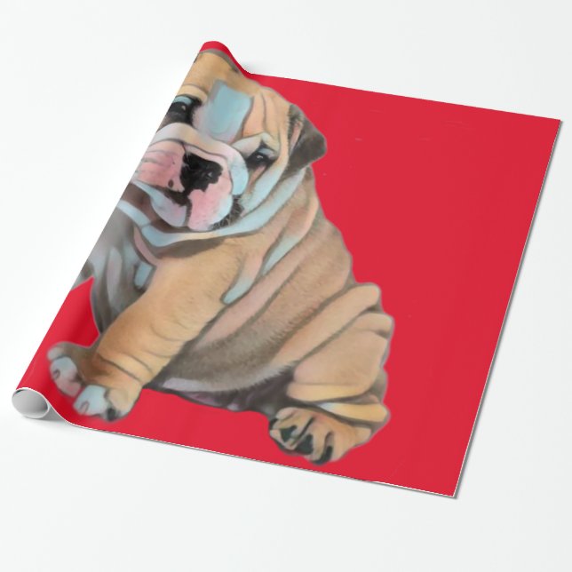 Papel De Regalo Rojo Bulldog inglés (Desenrollado)