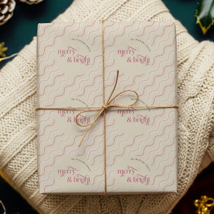Papel De Regalo Rojo Cereza Suave Beige Ondas Rayas Feliz Navidad