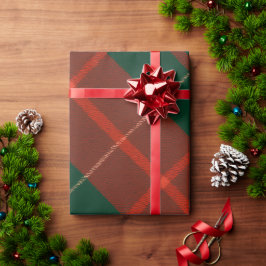 Papel De Regalo Rojo Clásico y Verde Cuadros Tartán Navidad