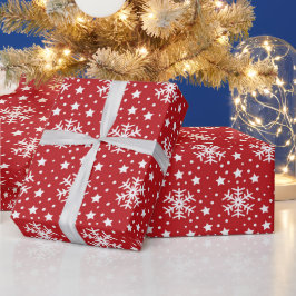 PAPEL DE REGALO ROJO CON NAVIDADES BLANCOS SNOWFLAKES