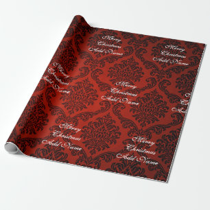 Papel De Regalo Rojo Damask Feliz Navidad con nombre Navidad