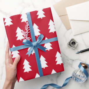 Papel De Regalo Rojo de árbol de Navidad blanco