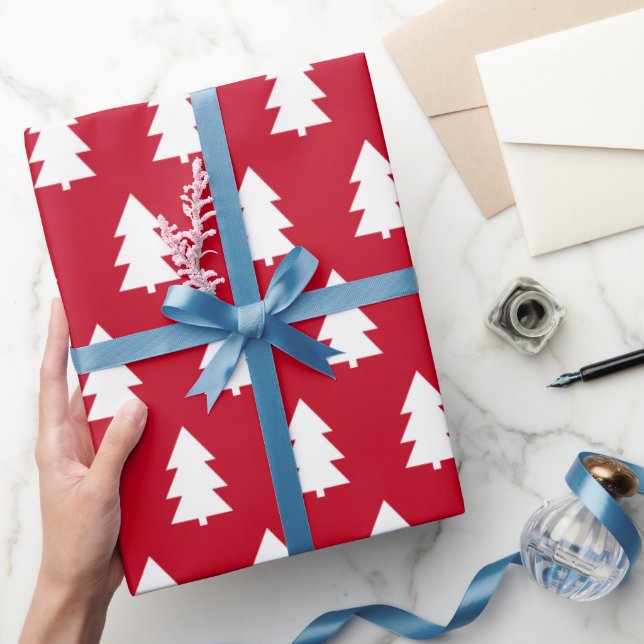 Papel De Regalo Rojo de árbol de Navidad blanco (Regalar)