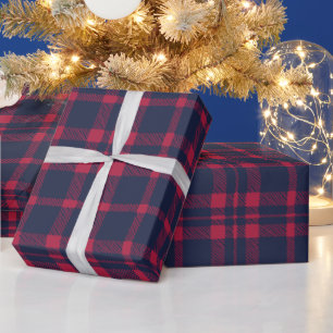 Papel De Regalo Rojo de granja azul marino cuadros rústicos dibuja