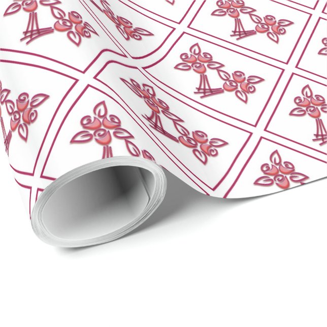 Papel De Regalo Rojo de impresión Bouquet (Esquina del rollo)