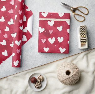 Papel De Regalo Rojo de los corazones rosados de amor El día de Sa