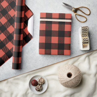 Papel De Regalo Rojo de Navidad Plaid Búfalo de Invierno