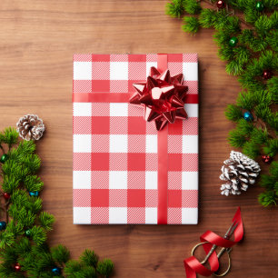 Papel De Regalo Rojo de Navidad y Buffalo Check Blanco