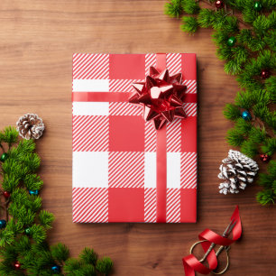 Papel De Regalo Rojo de Navidad y Plaid Búfalo Blanco