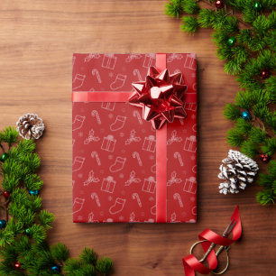 Papel De Regalo Rojo de Navidades con patrones de iconos