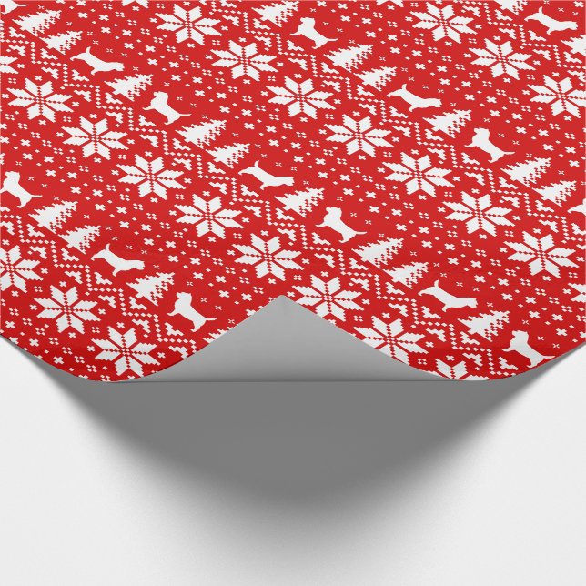 Papel De Regalo Rojo del modelo del navidad de las siluetas de (Esquina)