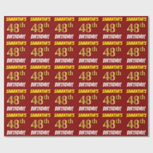 Papel De Regalo Rojo, Dorado Falso/de Imitación, "CUMPLEAÑOS 48"