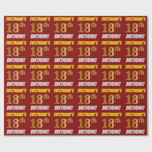 Papel De Regalo Rojo, Dorado Falso/Imitación, "18º CUMPLEAÑOS"