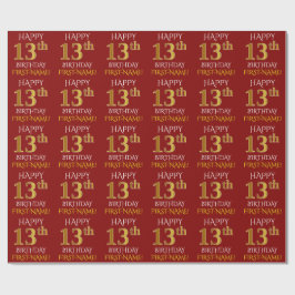 Papel De Regalo Rojo, falso oro "FELIZ 13 cumpleaños"