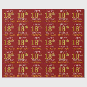 Papel De Regalo Rojo, falso oro "FELIZ 18 cumpleaños"