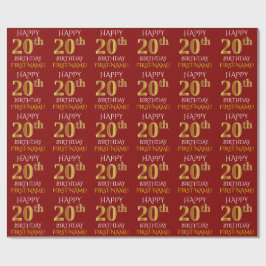 Papel De Regalo Rojo, falso oro "FELIZ 20 cumpleaños"