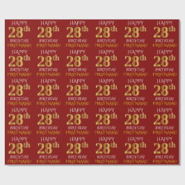 Papel De Regalo Rojo, falso oro "FELIZ 28 cumpleaños"