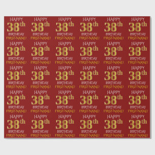 Papel De Regalo Rojo, falso oro "FELIZ 38 cumpleaños"