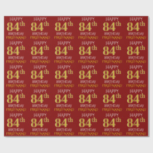 Papel De Regalo Rojo, falso oro "FELIZ 84 cumpleaños"