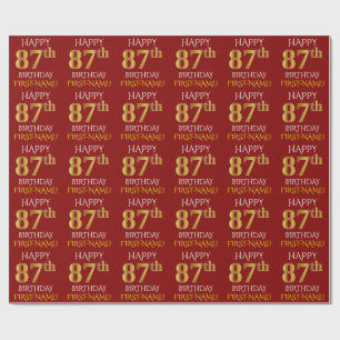 Papel De Regalo Rojo, falso oro "FELIZ 87 cumpleaños"