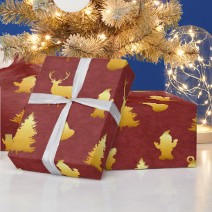 Papel de regalo rojo falso Santa con lámina dorada