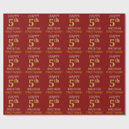 Papel De Regalo Rojo, Faux Gold "FELIZ 5º CUMPLEAÑOS"
