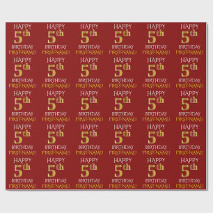 Papel De Regalo Rojo, Faux Gold "FELIZ 5º CUMPLEAÑOS"