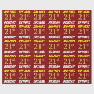 Papel De Regalo Rojo, Faux/Imitation Gold, "21st BIRTHDAY"