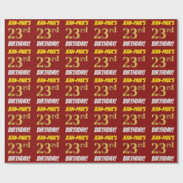 Papel De Regalo Rojo, Faux/Imitation Gold, "23rd BIRTHDAY"