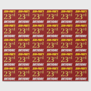 Papel De Regalo Rojo, Faux/Imitation Gold, "23rd BIRTHDAY"