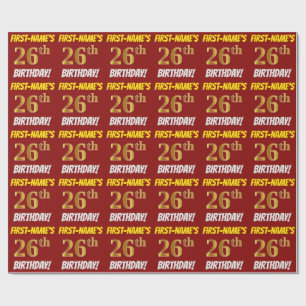 Papel De Regalo Rojo, Faux/Imitation Gold, "26th BIRTHDAY"