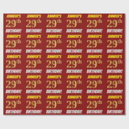 Papel De Regalo Rojo, Faux/Imitation Gold, "29th BIRTHDAY"
