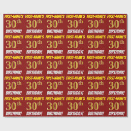 Papel De Regalo Rojo, Faux/Imitation Gold, "30th BIRTHDAY"