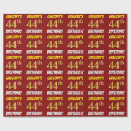 Papel De Regalo Rojo, Faux/Imitation Gold, "44th BIRTHDAY"