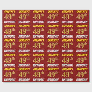 Papel De Regalo Rojo, Faux/Imitation Gold, "49th BIRTHDAY"