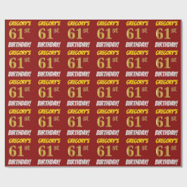 Papel De Regalo Rojo, Faux/Imitation Gold, "61st BIRTHDAY"